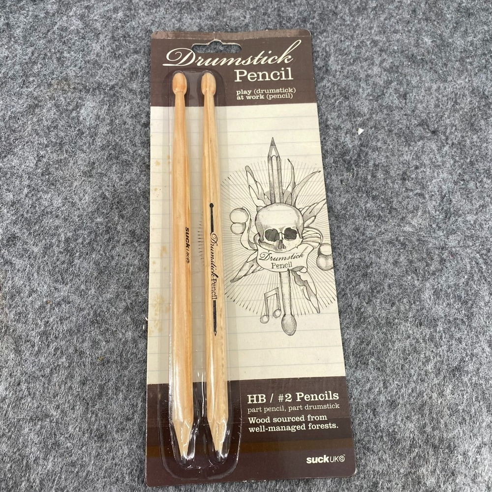 Suck UK Drumstick Pencil HB 2 Pack Novelty Wooden Music Stationery New